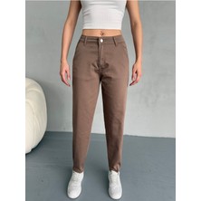 Yüksek Bel Likralı Esnek Mom Pantolon