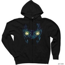 Black Panther Eyes Siyah Fermuarlı Kapşonlu Sweatshirt