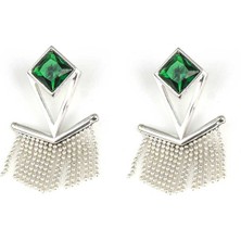 Nusret Takı 925 Ayar Gümüş Kare Taşlı Zincir Top Küpe