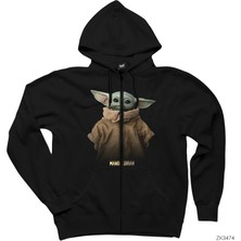 Yoda Baby The Mandalorian Siyah Fermuarlı Kapşonlu Sweatshirt