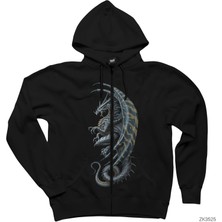 Kadim Ejderha Siyah Fermuarlı Kapşonlu Sweatshirt