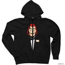 La Casa De Papel Suite Siyah Fermuarlı Kapşonlu Sweatshirt