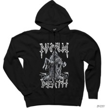 Napalm Death Skeleton Siyah Fermuarlı Kapşonlu Sweatshirt