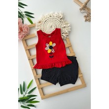 Miniğimin Cicileri Papatya Desenli Puantiye Şortlu Kız Çocuk askılı takım - Siyah