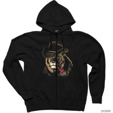 Aslan Kovboy Siyah Fermuarlı Kapşonlu Sweatshirt