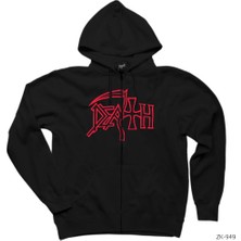 Death Siyah Fermuarlı Kapşonlu Sweatshirt