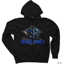 Suzuki Gsx R1000 Siyah Fermuarlı Kapşonlu Sweatshirt
