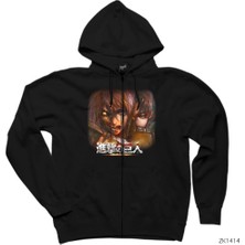 Attack On Titan Siyah Fermuarlı Kapşonlu Sweatshirt