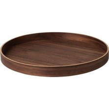 Yuvarlak Tepsi, Ceviz Meridyendukkan 42 cm Kahverengi Sunumluk Servis Tepsi
