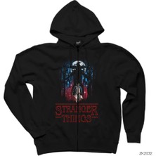 Stranger Things Demogorgan In The Forest Siyah Fermuarlı Kapşonlu Sweatshirt