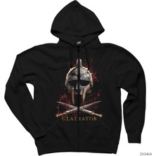 Gladiator Fight Siyah Fermuarlı Kapşonlu Sweatshirt