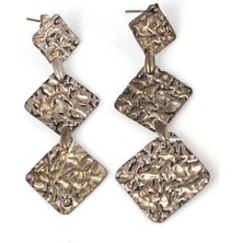 Nusret Takı 925 Ayar Gümüş Kare Buruşuk Üçlü Küpe