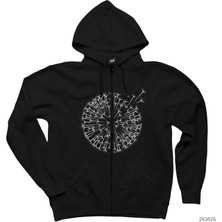 Karahindiba Çiçeği Siyah Fermuarlı Kapşonlu Sweatshirt