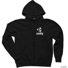 Unity Logo Siyah Fermuarlı Kapşonlu Sweatshirt