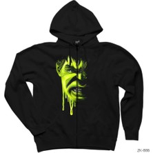 Hulk Painting Siyah Fermuarlı Kapşonlu Sweatshirt