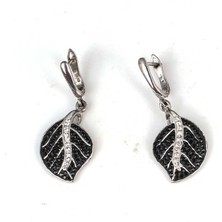 Nusret Takı 925 Ayar Gümüş Siyah Oniks Taşlı Yaprak Model Küpe