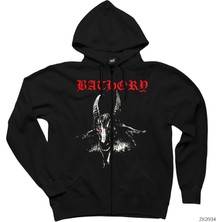 Bathory Goat Classic Siyah Fermuarlı Kapşonlu Sweatshirt