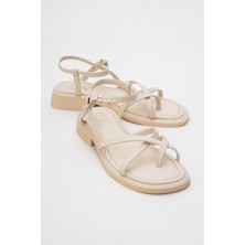 Luvi Antas Bej Hakiki Deri Kadın Parmak Arası Sandalet