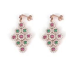 Nusret Takı 925 Ayar Gümüş Baklava Model Renkli Zirkon Taşlı Küpe