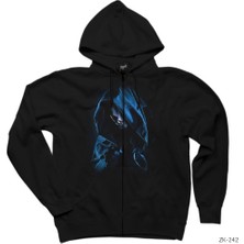 Grim Reaper Kuru Kafa Siyah Fermuarlı Kapşonlu Sweatshirt