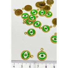 Hayalperest Boncuk Yeşil Yuvarlak Göz Motifli Kolye Ucu 1 Adet