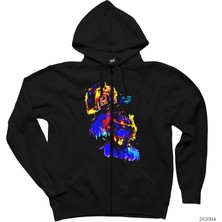 Daft Punk Splash Siyah Fermuarlı Kapşonlu Sweatshirt
