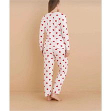 Heart Desen Mevsimlik Viskon Penye Kadın Pijama Takımı-Kalp Desen-Alt Üst Takım -Özel Viskon Kumaş