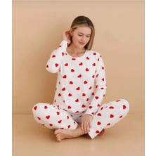Heart Desen Mevsimlik Viskon Penye Kadın Pijama Takımı-Kalp Desen-Alt Üst Takım -Özel Viskon Kumaş