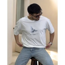 Erkek Baskili Oversizet-Shirt Beyaz