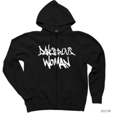 Ariana Grande Dangerous Woman Siyah Fermuarlı Kapşonlu Sweatshirt