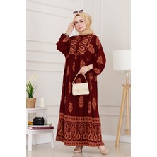 Yarım Düğmeli Robalı Amine Elbise-Bordo