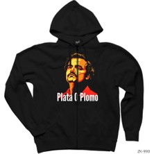 Narcos Plata O Plomo 3 Siyah Fermuarlı Kapşonlu Sweatshirt