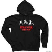 Stranger Things Bicycle Siyah Fermuarlı Kapşonlu Sweatshirt