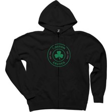Boston Celtics Logo Siyah Fermuarlı Kapşonlu Sweatshirt