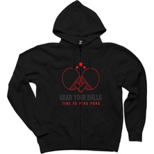 Ping Pong Saying Funny Siyah Fermuarlı Kapşonlu Sweatshirt