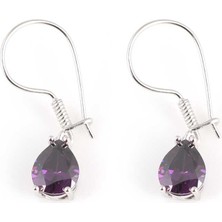 Nusret Takı 925 Ayar Gümüş Damla Ametist Büyük Boy Küpe