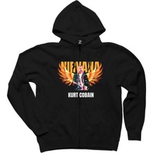 Nirvana Kurt Cobain Guitar Angel Siyah Fermuarlı Kapşonlu Sweatshirt