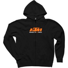 Ktm Ready To Race Text Siyah Fermuarlı Kapşonlu Sweatshirt