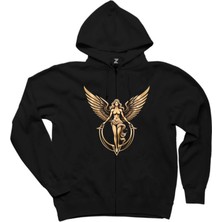 Gold Angel Siyah Fermuarlı Kapşonlu Sweatshirt