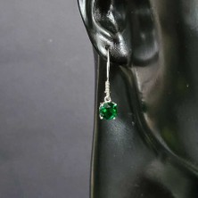 Nusret Takı 925 Ayar Gümüş Yuvarlak Büyük Boy Sentetik Zümrüt Taşlı Küpe