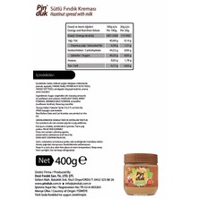 Pinduk Sütlü Fındık Kreması 400GR, Palm Yağı, Trans Yağ İçermez, Renklendirici İçermez