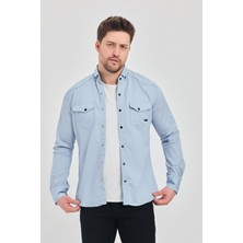 YXC Trend Maker Erkek Mint Slim Fit Dar Kalıp Pamuklu Kot Gömlek