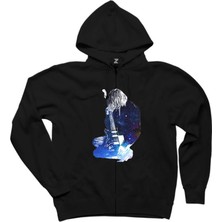 Nirvana Kurt Cobain Galaksi Siyah Fermuarlı Kapşonlu Sweatshirt