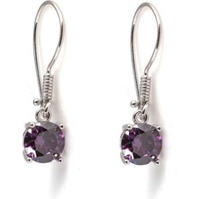 Nusret Takı 925 Ayar Gümüş Yuvarlak Büyük Boy Ametist Taşlı Küpe