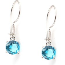 Nusret Takı 925 Ayar Gümüş Yuvarlak Büyük Boy Akuamarin Taşlı Küpe