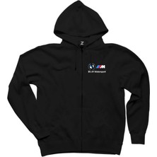 Bmw Logo M Power Motorsport 2 Siyah Fermuarlı Kapşonlu Sweatshirt