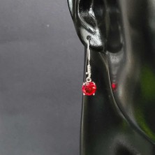 Nusret Takı 925 Ayar Gümüş Yuvarlak Büyük Boy Sentetik Yakut Taşlı Küpe