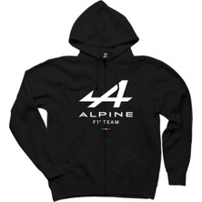 Alpine F1 Siyah Fermuarlı Kapşonlu Sweatshirt