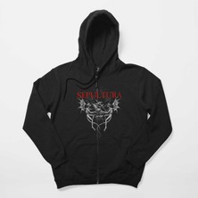 Sepultura Angel Siyah Fermuarlı Kapşonlu Sweatshirt