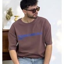 Erkek Baskili T-Shirt American Brown